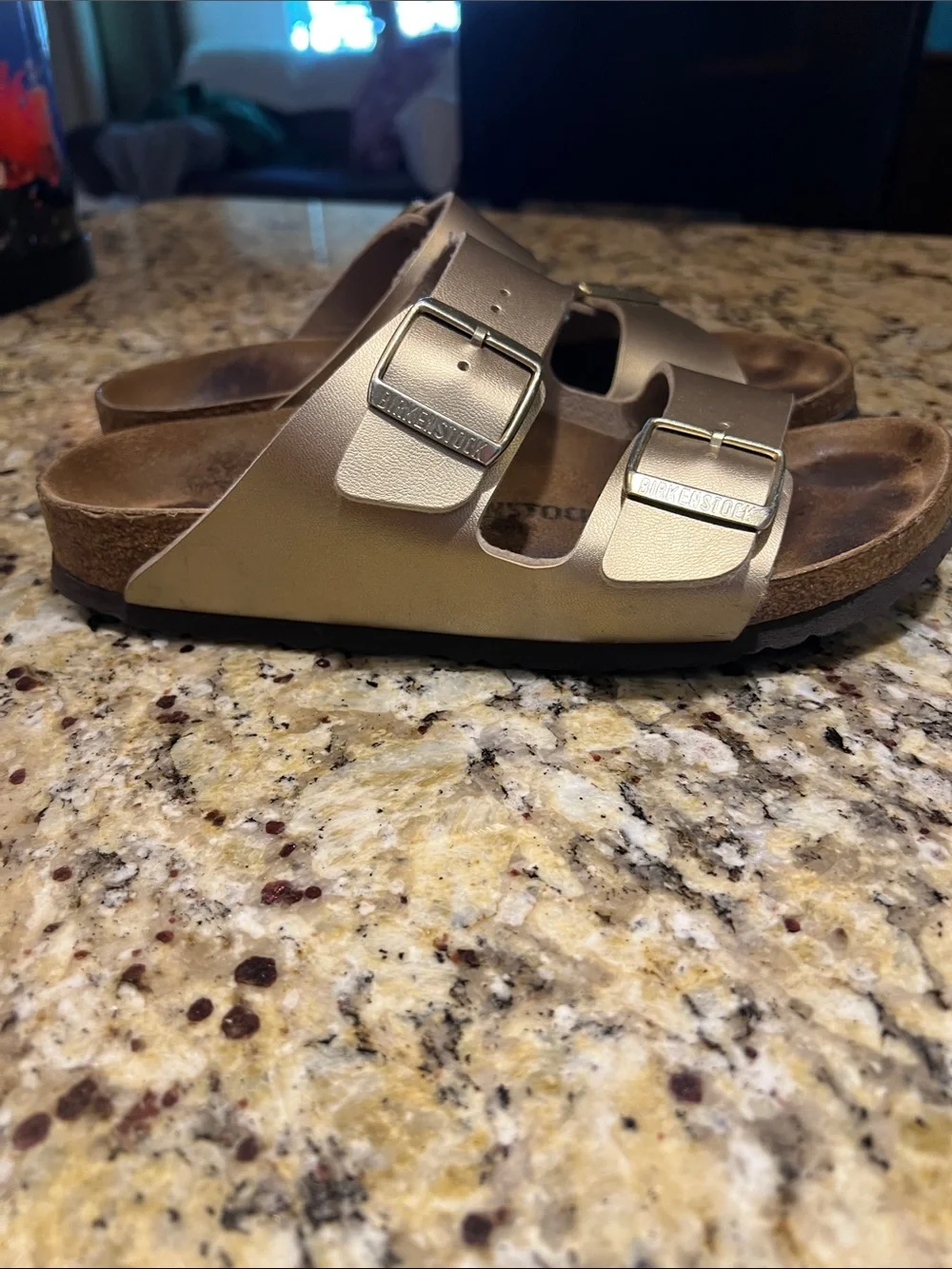 Birkenstock Metallic Gold Double-Buckle Slide Sandals size 39